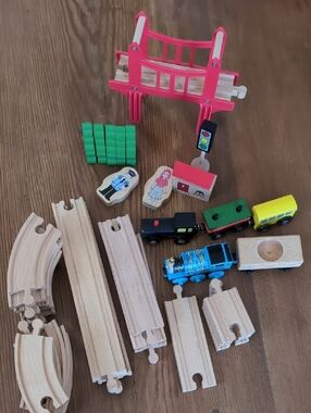 Wooden Train Set with Bridge